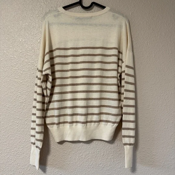 NWOT Jenni Kayne Avery Crewneck Sweater Stripe Cotton Merino Ivory Neutral XS - Picture 8 of 8